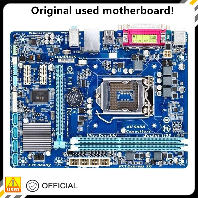 

H61 GA-H61M-DS2 H61M-DS2 REV3.0 4.0 5.0 6.0 Used Desktop Board H61 Slot LGA1155 DDR3 Motherboard SATA2 USB2.0 Support I3 I5 I7