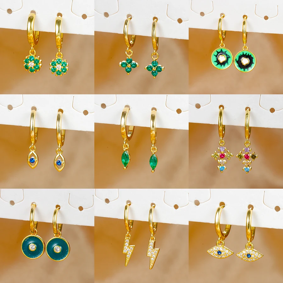 Vintage Green Zircon Heart Earrings Stainless Steel Gold Plated Piercing Earring 2023 Trend New Luxury Jewelry aretes mujer