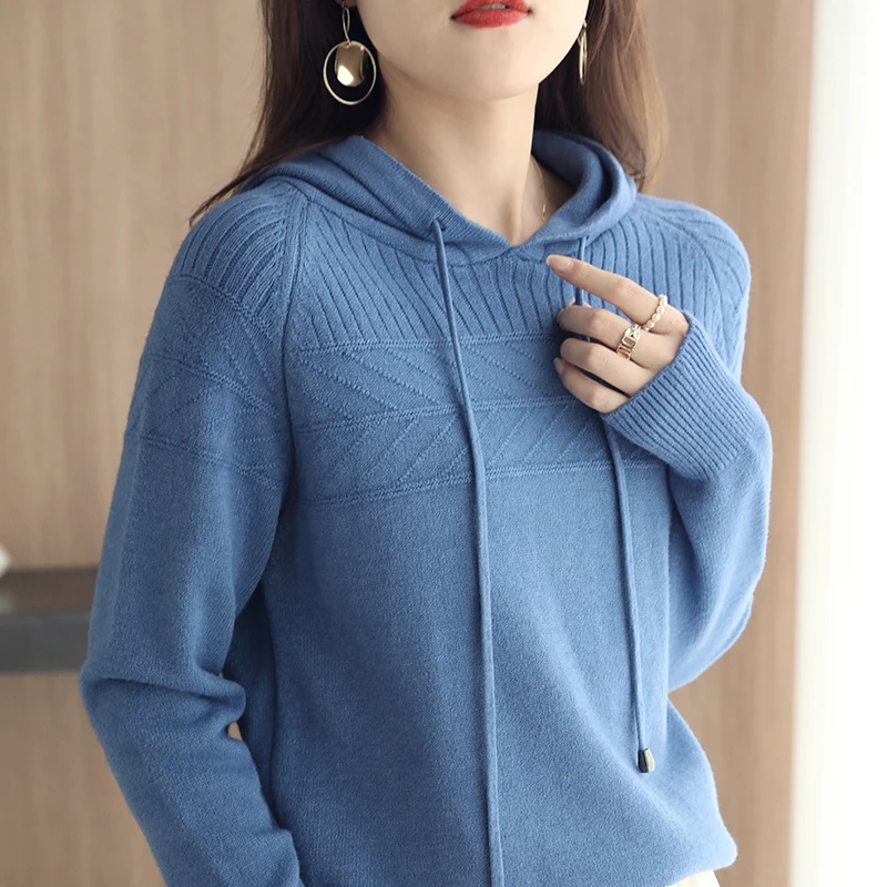 Women\'s Cashmere Sweater Hooded Sweater Women\'s Autumn And Winter New All-Match Loose Pullover Sweater Knitted Bottoming Shirt