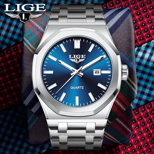 LIGE 2025 Reloj de lujo para Hombre, relojes de pulsera de cuarzo de negocios a la moda, relojes con correa de acero luminosa resistente al agua, Reloj para Hombre