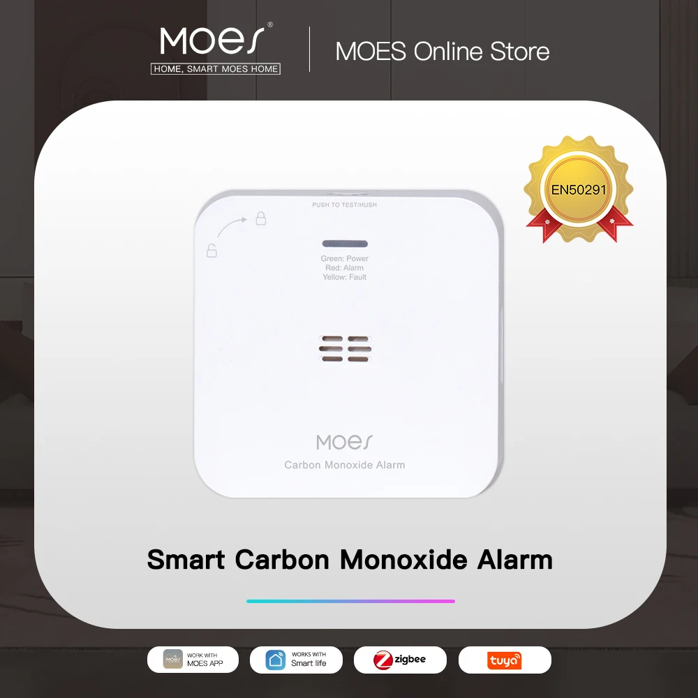 MOES Tuya ZigBee CO Detector de fugas de Gas, alarma de monóxido de carbono, sirena de Gas inalámbrica para el hogar, Sensor de alarma, seguridad