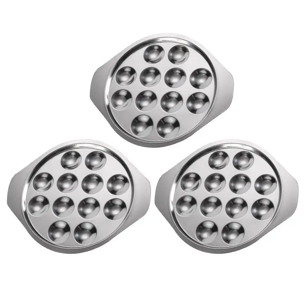 

3 Pcs Stainless Steel Snail Dish Escargot Plate Tray Compartments Seafood Oyster Serving Pan Baking Plates Kitchen