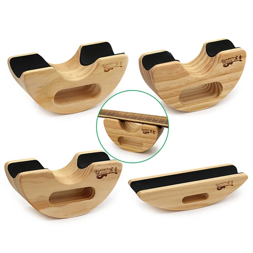 Imagen 1 del producto Soporte de madera semicircular para reposacabezas de bajo y guitarra, soporte para el cuello, trabajo de guitarra, forro de corcho, 245x80x95mm