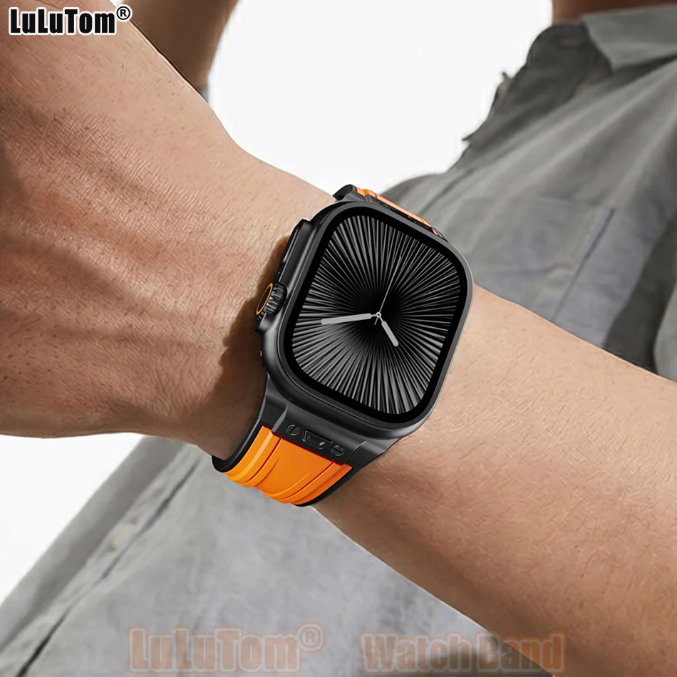 Skin-Friendly Silicone Watch Band for Apple IWatch Ultra 49mm 3/2 Series 11 10 46/45/44/42 mm SE 9 8 7 6 5 4 Folding Clasp Strap