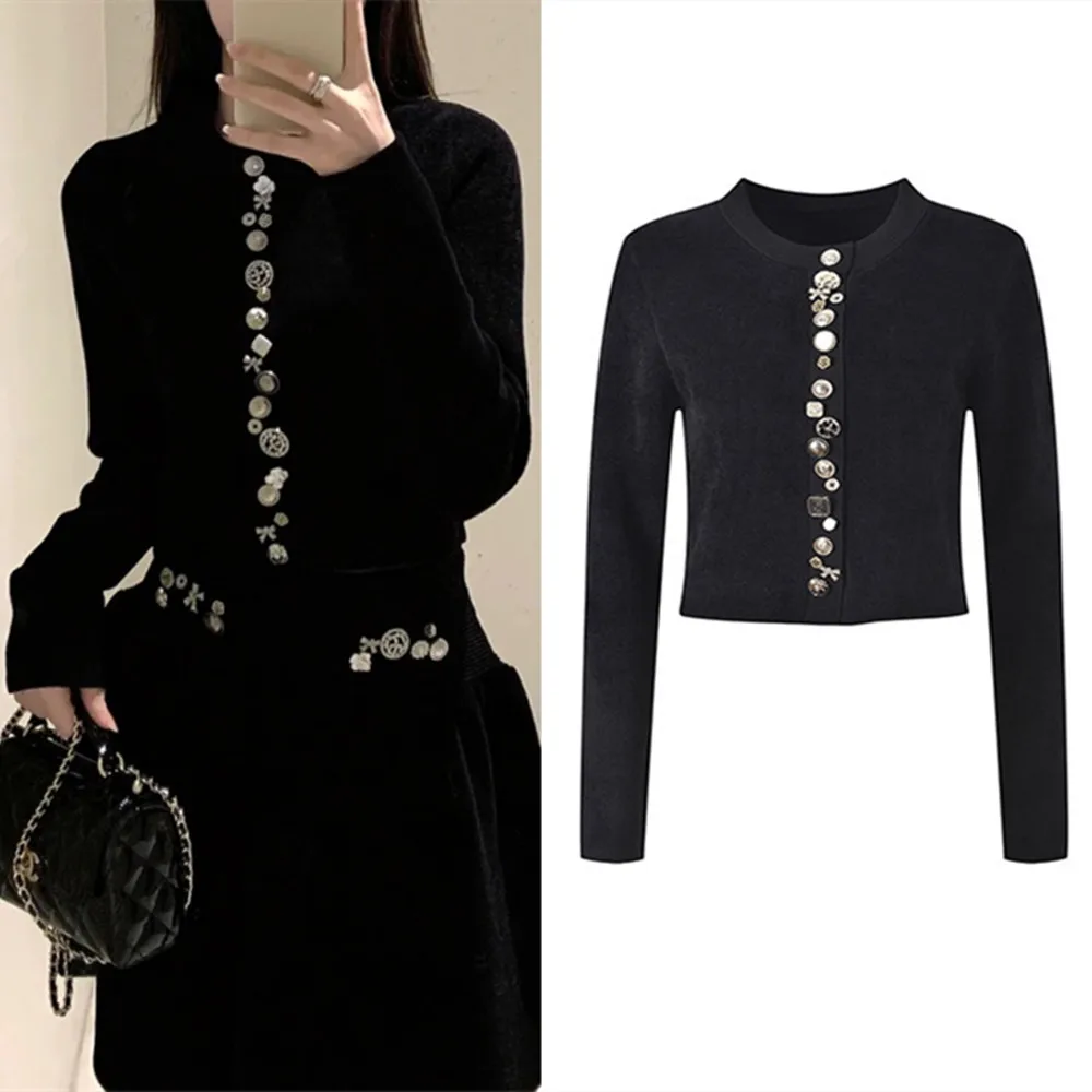 

High-End European Sle Women's Knitted Cardigan Heavy Embroidery Slim Fit round Ne ort Sve Long Sve Winter Coat