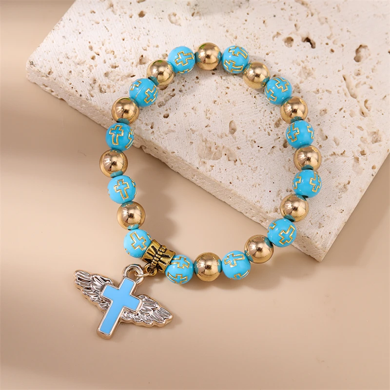 Modisches handgefertigtes Armband mit bunten Perlen für Damen, Kreuzanhänger-Armband, Freundschaftsschmuck, Geschenke für Mädchen – Detail 12