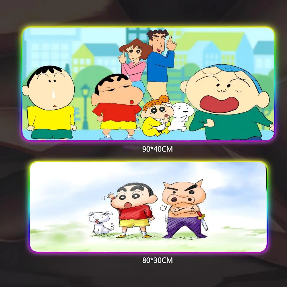 

Cute Cartoon Crayons Shinchans Mouse Pad Gamer Luminescence Led Mouse Pad Gaming Table Rgb Deskmat Keyboard Pc Mousepad