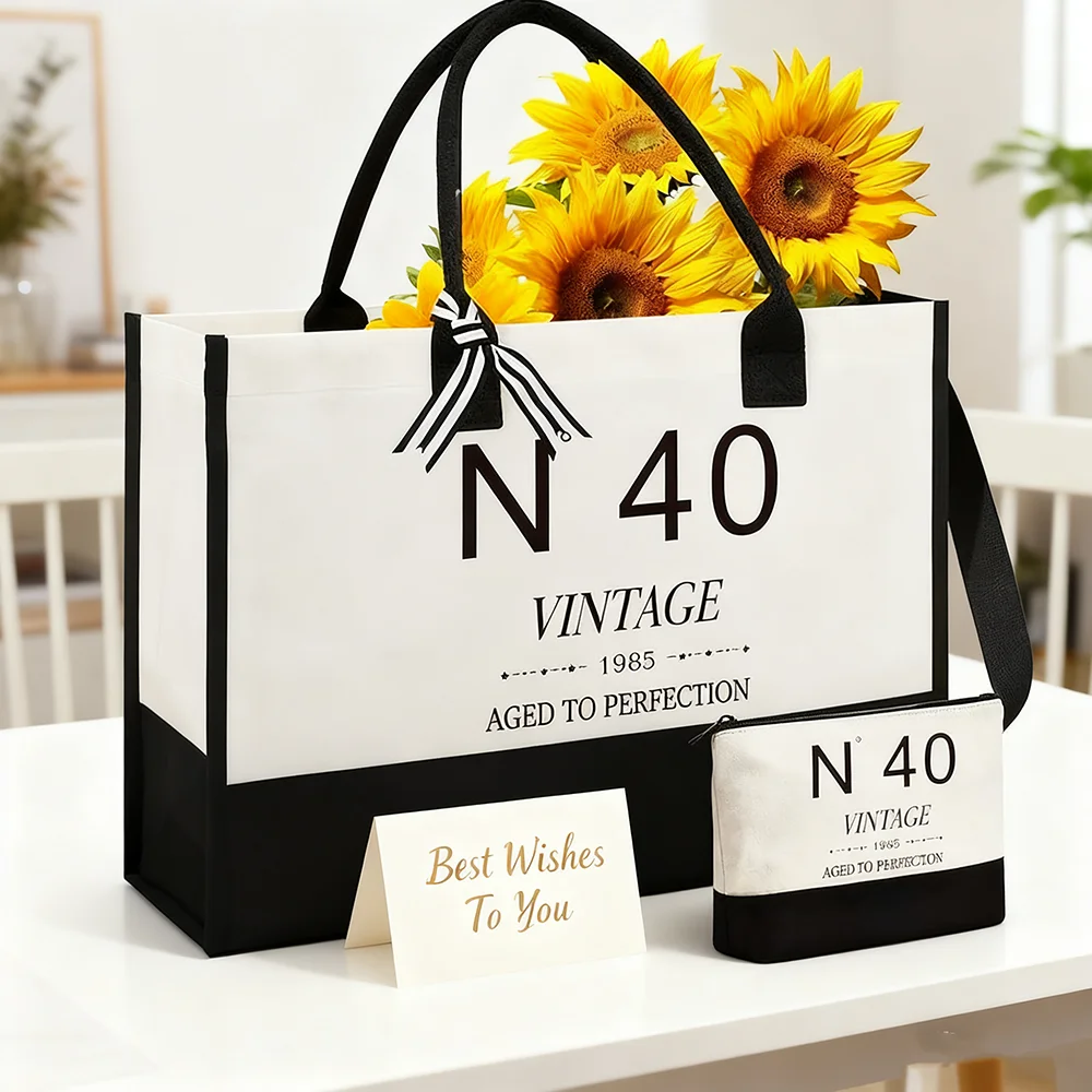 

40th Birthday Canvas Tote Bag Best Friend Birthday Gifts for Wife Mom Friends Her Handbag Cosmetic Bag Birthday Holiday Gift Bag