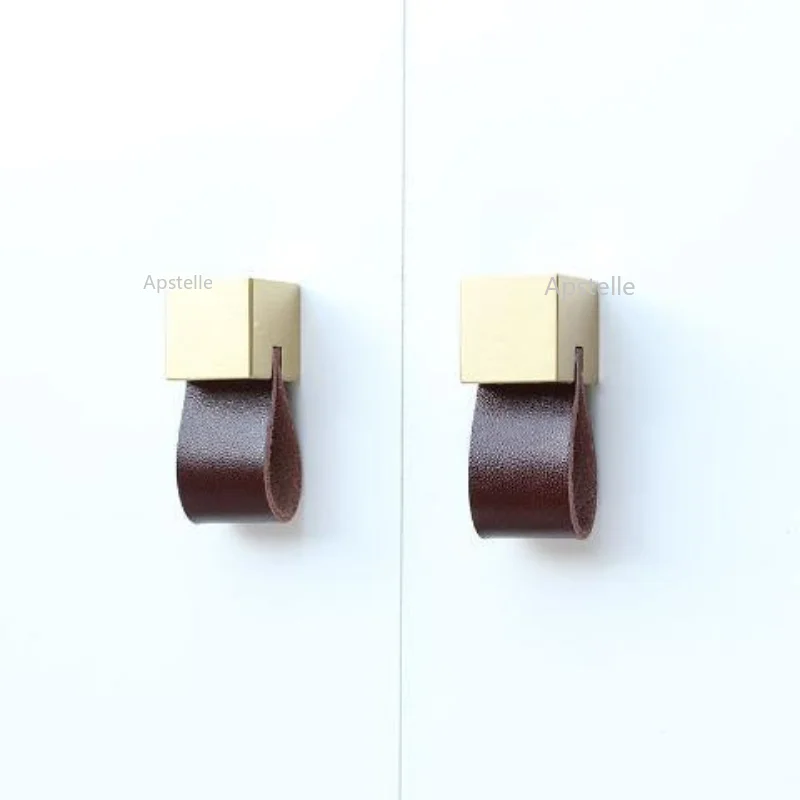 Nordic Furniture Drawer Knob Eco-Friendly Artificial Leather Brass Wardrobe Cupboard Cabinet Handle Door Pulls