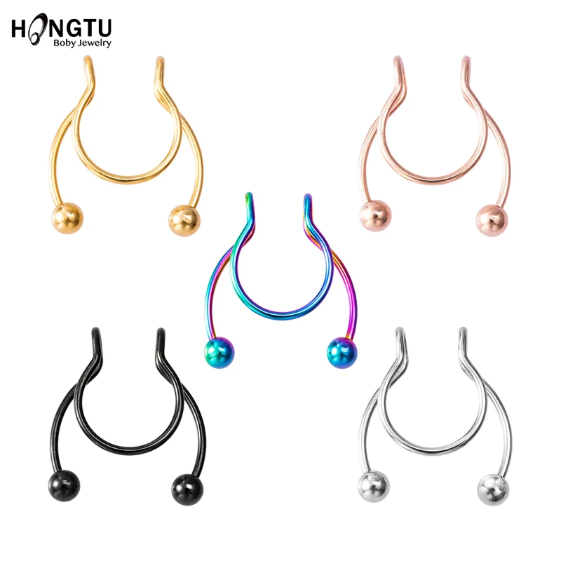 

1Pc Fake Piercing Nose Septum Ring For Women Men Stainless Steel Nostril Stud Screw Sexy Charming Nose Clicker Horseshoe Ring