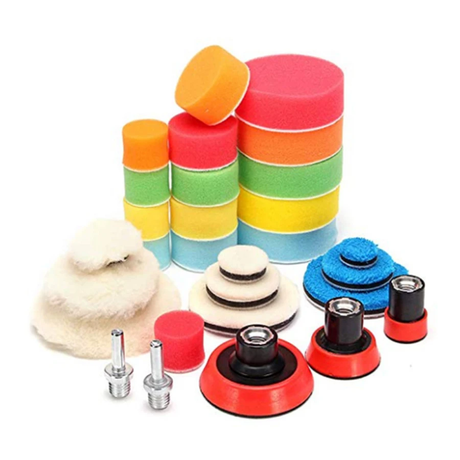 

29Pcs 1/2/3 Inch Drill Polishing Pad Mix Size Kit + M14 Backing Pad Adapter Power Tools Polishing Pads