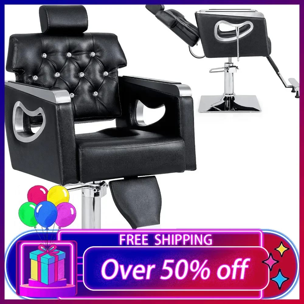 

Reclining Barber Chair,Salon Chair with Heavy Duty Hydraulic Pump,PVC Leather Padded Hair Styling Chairs with Backrest&Headrest