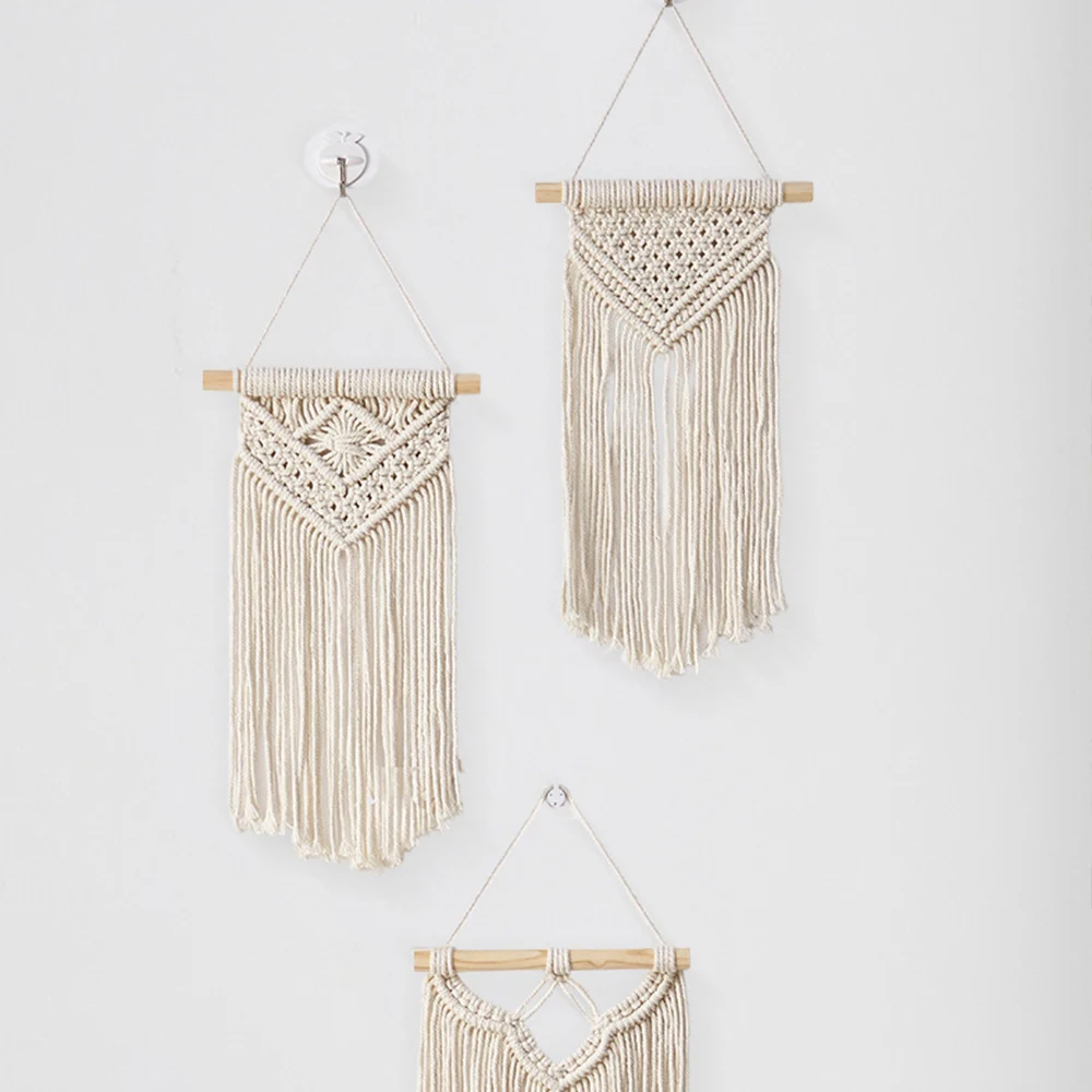 1Pcs Macrame Handwoven Bohemian Cotton Rope Boho Tapestry Home Decor Creamy-White Wall Hanging Decoration Art Tapestry