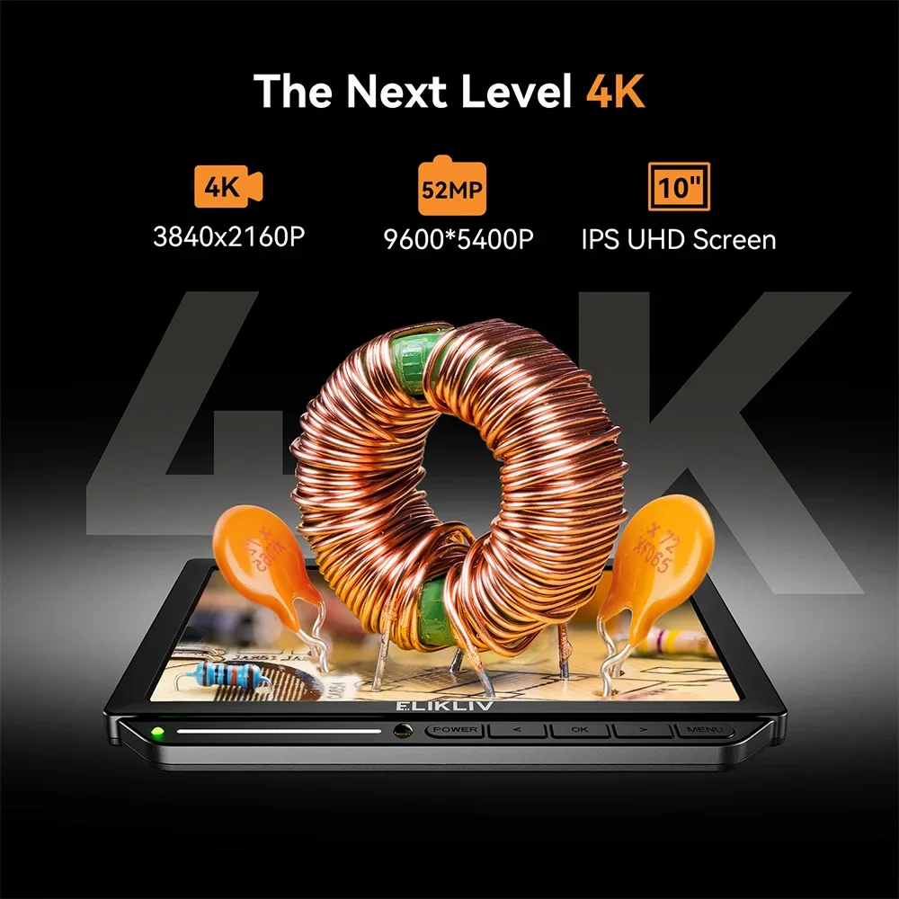 Elikliv EM4K 4K Digital Microscope for Electronics 10.1" 2000X HDMI Soldering Microscope with Boom Arm Holder Pcb Soldering