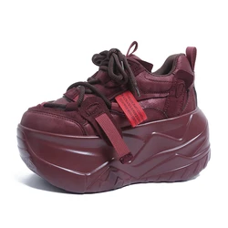 Fashion 9CM High Platform Sneakers Women Thick Sole Non Slip Sports Dad Shoes Woman Korea PU Leather Chunky Sneakers 2024 Spring