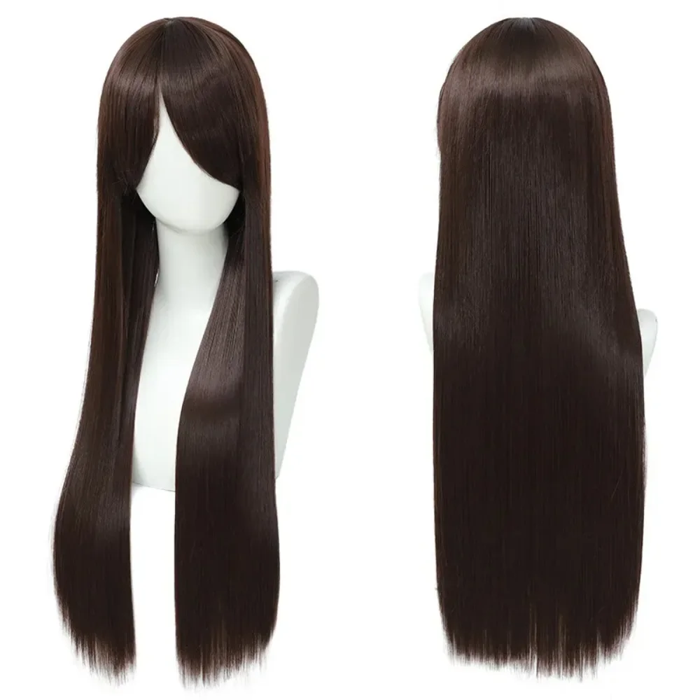 Neue 80cm Lange Synthetische Weiß-Lila Cosplay-Perücken Grünes Haar Glattes Rosa Haarteil Lolita-Perücke mit Pony Anime-Styling – Detail 5