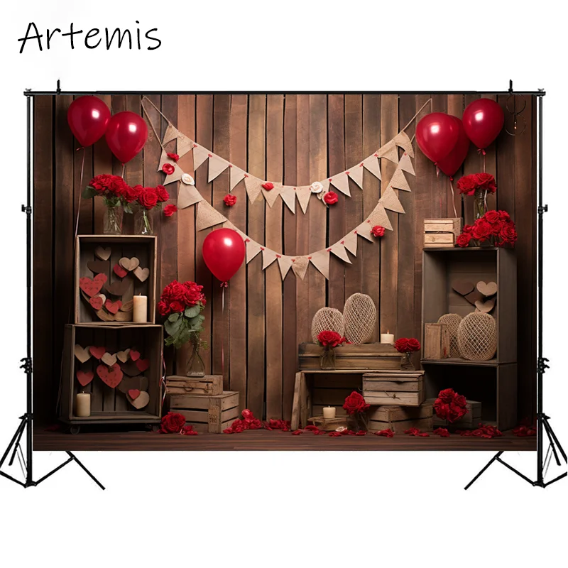 Valentine's Day Backdrop Retro Country Romantic Bunting Roses Love Children's Birthday Portrait Background Photo Studio