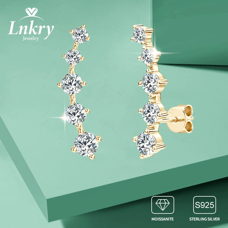 

Lnkry Real D Color Moissanite Climber Earrings Certified 925 Sterling Silver Sparkling Smile Stud Earrings for Women Jewelry Gif