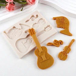 Violino French Horn Guitar Silicone Sugarcraft Mold Resin Tools Cupcake Baking Mould Fondant Cake Decorating Tools