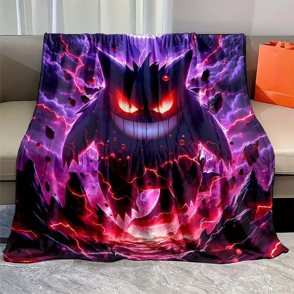 Japanese Anime Pokemon Gengar Cartoon Flannel Blanket Figures Home Sofa Lunch Break Blanket Children Student Christmas Kids Gift