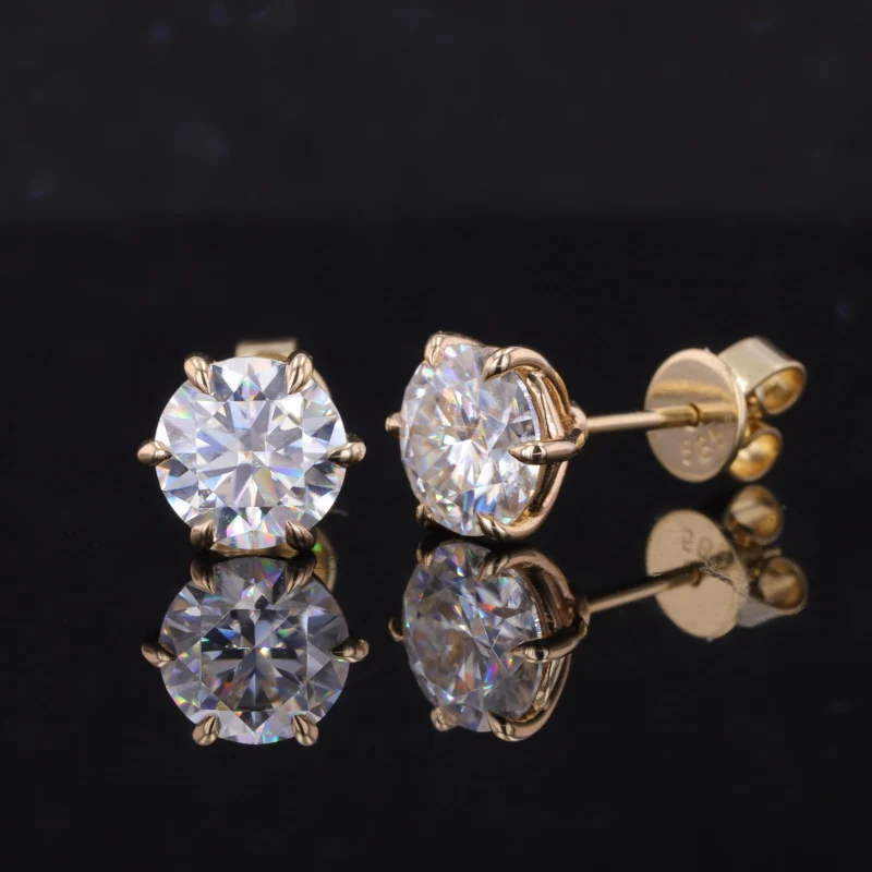 Customized Jewelry Classic Fine Jewelry 18K Solid Yellow Gold Earring With 7mm D/VVS Diamond Moissanite Stud Earrings Girl Gifts