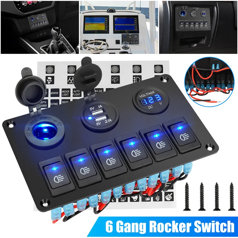 

24V 12V Switch Panel 6 Buttons USB Chargers Car Light Toggle Truck Power Adapter Accessories For Boat Marine Trailer RV Caravan