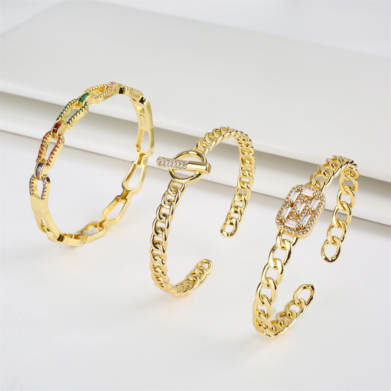 11 Models Gold Plated Open Cuff Bangles Bracelets for Women CZ Pave Bangle Cubic Zirconia Boho Jewelry Gift