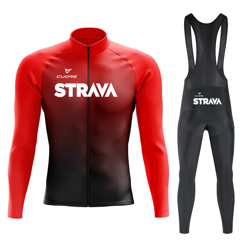 CUDRE STRAVA Men's Cycling Shirt Long Sleeve Jersey Sets Cycling Clothing Man Mountain Bikes Men's Sweatsuit Set Road Bike Bib