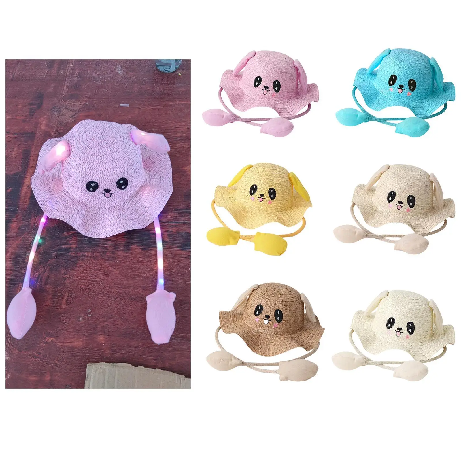 

Bunny Straw Hat Caps Wide Brim Lighting Sun Hat for Festivals Beach Gift