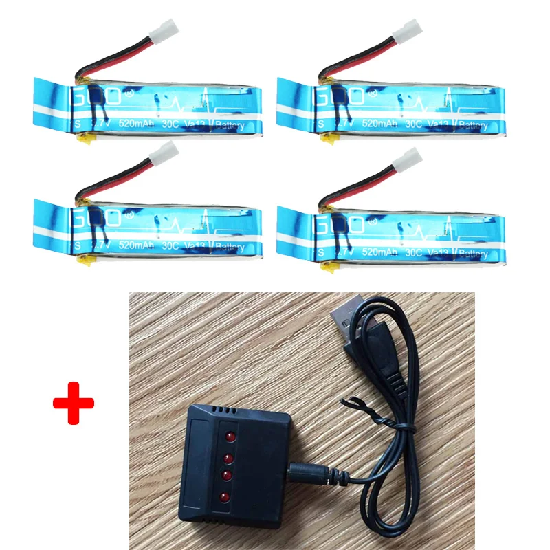

4PCS Battery 3.7V 520mAh + 4in1 Charger Box Charger Spare Part Kit for Wltoys XK K110 V977 K110S RC Drone Helicopter Accessory