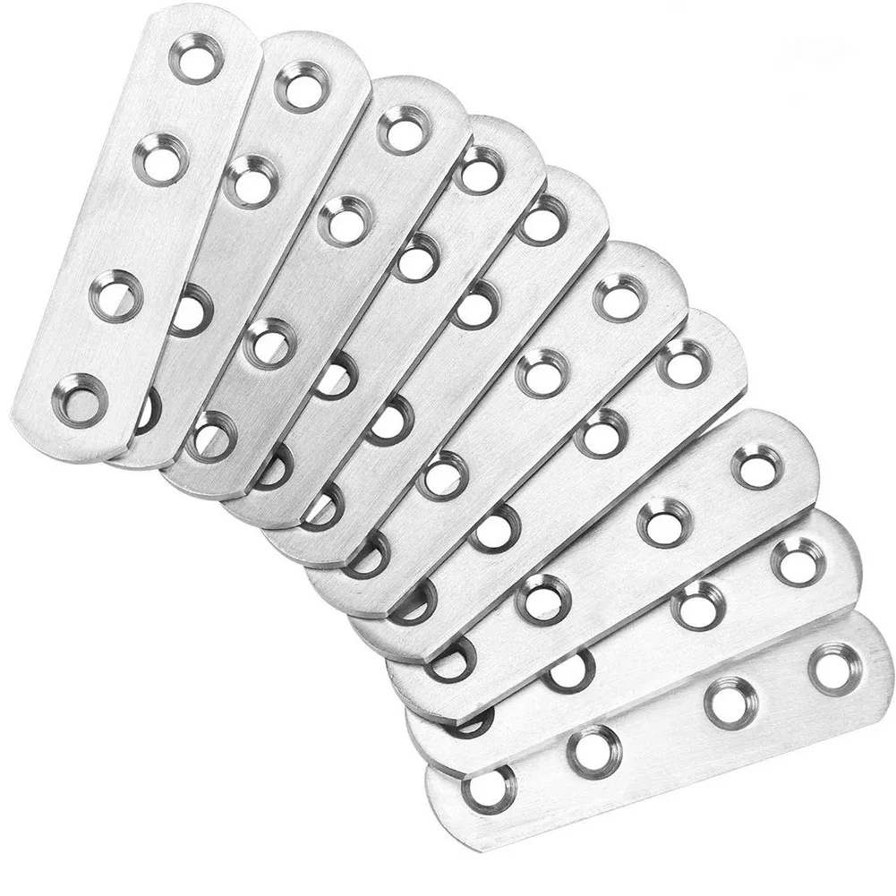 Stainless Steel Flat Plate Connectors 10pcs for Furniture Projects Including Bookshelf Reinforcement and Mounting