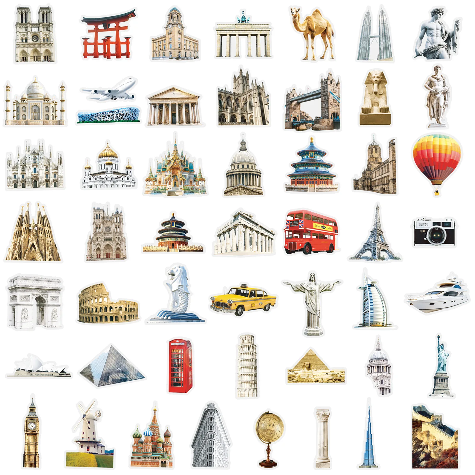 50Pcs Mix World Famous Building Stickers Aesthetic Travel Landmark Decal Waterproof Graffiti Phone DIY Suitcase