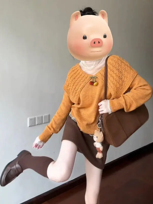 

Корейский свитер с большим воротником, очень красивый, вязаный, женский, зимний, новый, уникальный, свободный, хлопковый, длинный, топ