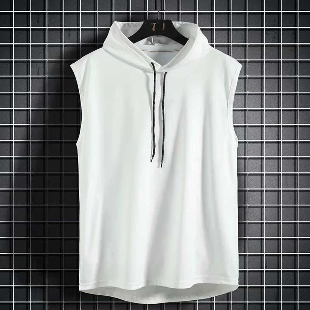 Bodybuilding Muscle T Shirt Men Sleeveless Gym Hoodies Workout Tops White L 3XL Polyester Black/White/Dark gray