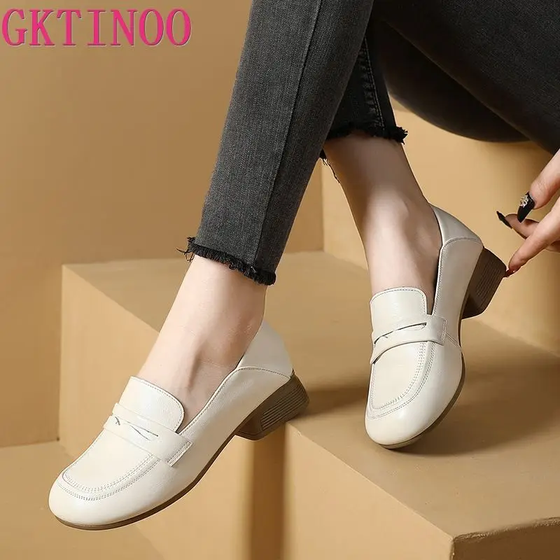 

GKTINOO 2023 Ladies New Soft Genuine Cow Leather Shoes Comfortable Loafers Low Heels Slip On Large Size Women Fashion Shoes