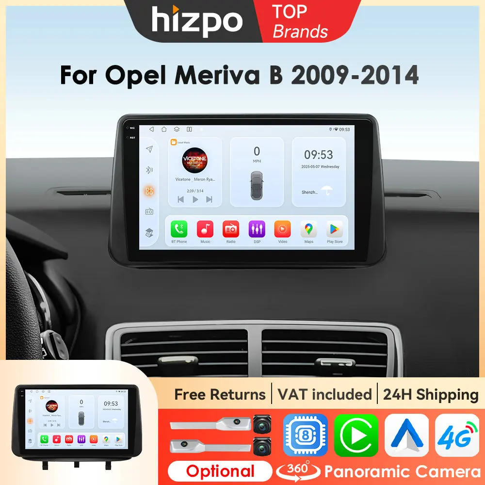 Hizpo Android AI Voice CarPlay Head Unit Für Opel Meriva B 2009-2014 QLED Stereo Auto Radio Multimedia Video Player GPS 360 CAM