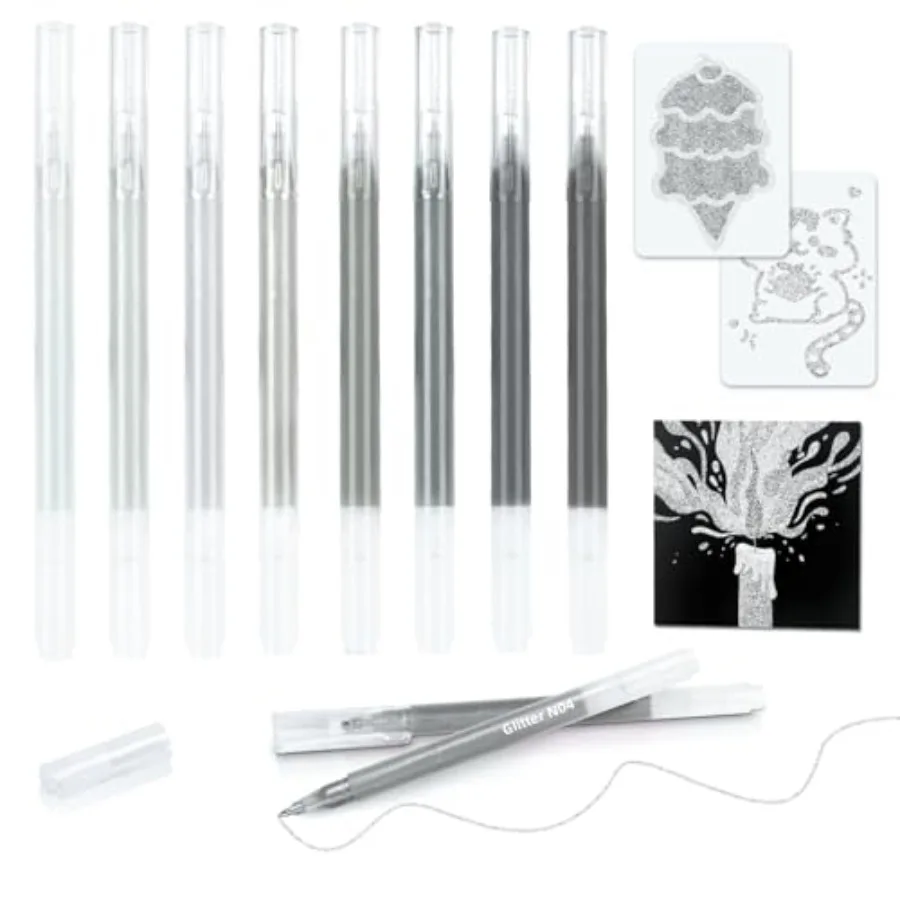 

8 Glitter Gel Pens Set, 1.0 mm Fine Point for Black Paper and White Paper, Large Capacity Pens for Journaling, Adult Coloring B