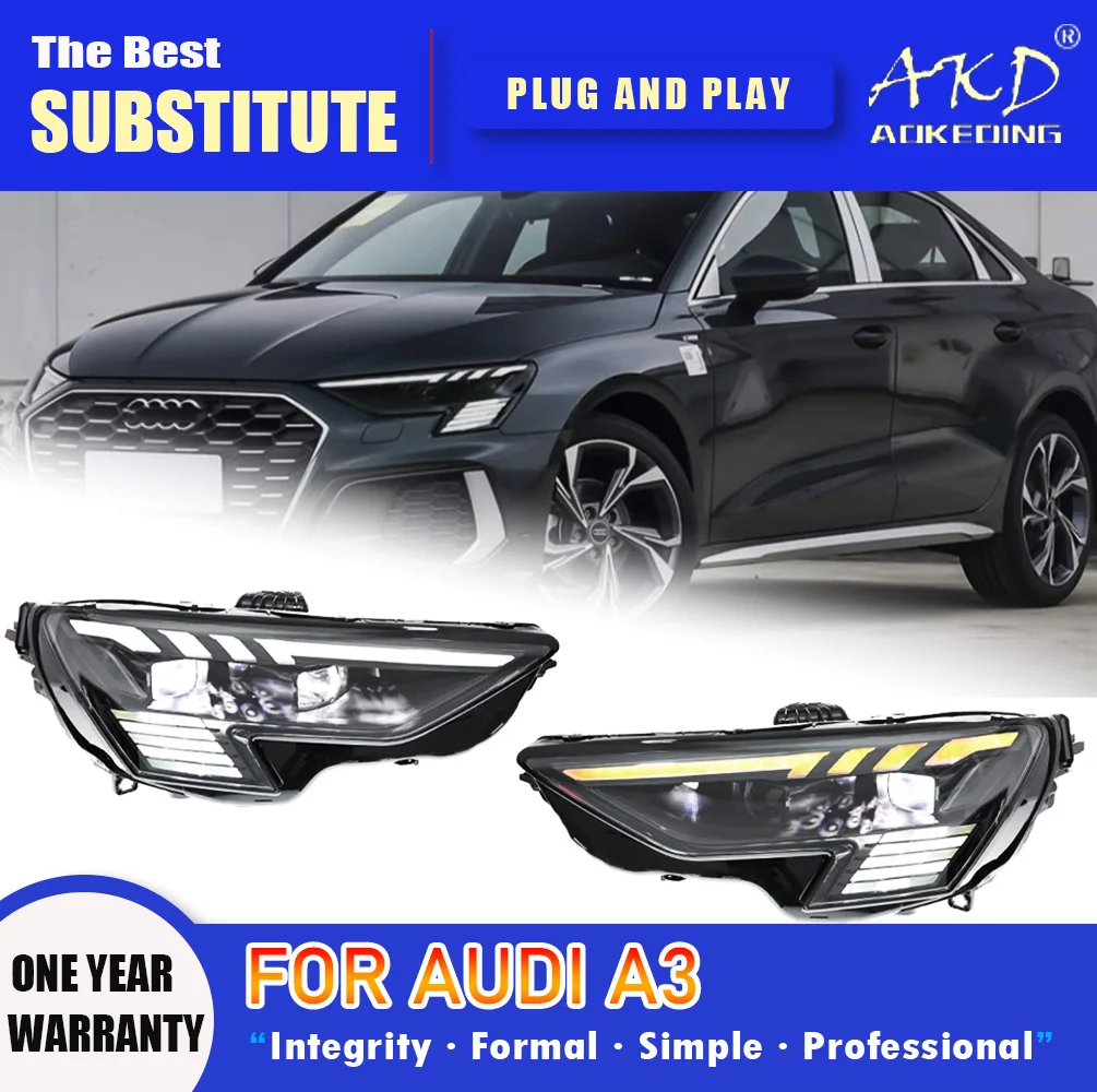 

AKD Head Lamp for Audi A3 LED Headlight 2021-2024 Headlights S3 A3L DRL Turn Signal High Beam Angel Eye Projector Lens