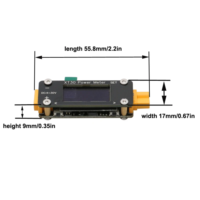 1PCS DC 4-30V 1mA-32A XT30 Power Meter Mini Galvanometer Module with Current Voltage OLED Display for Drone RC Model Accessories