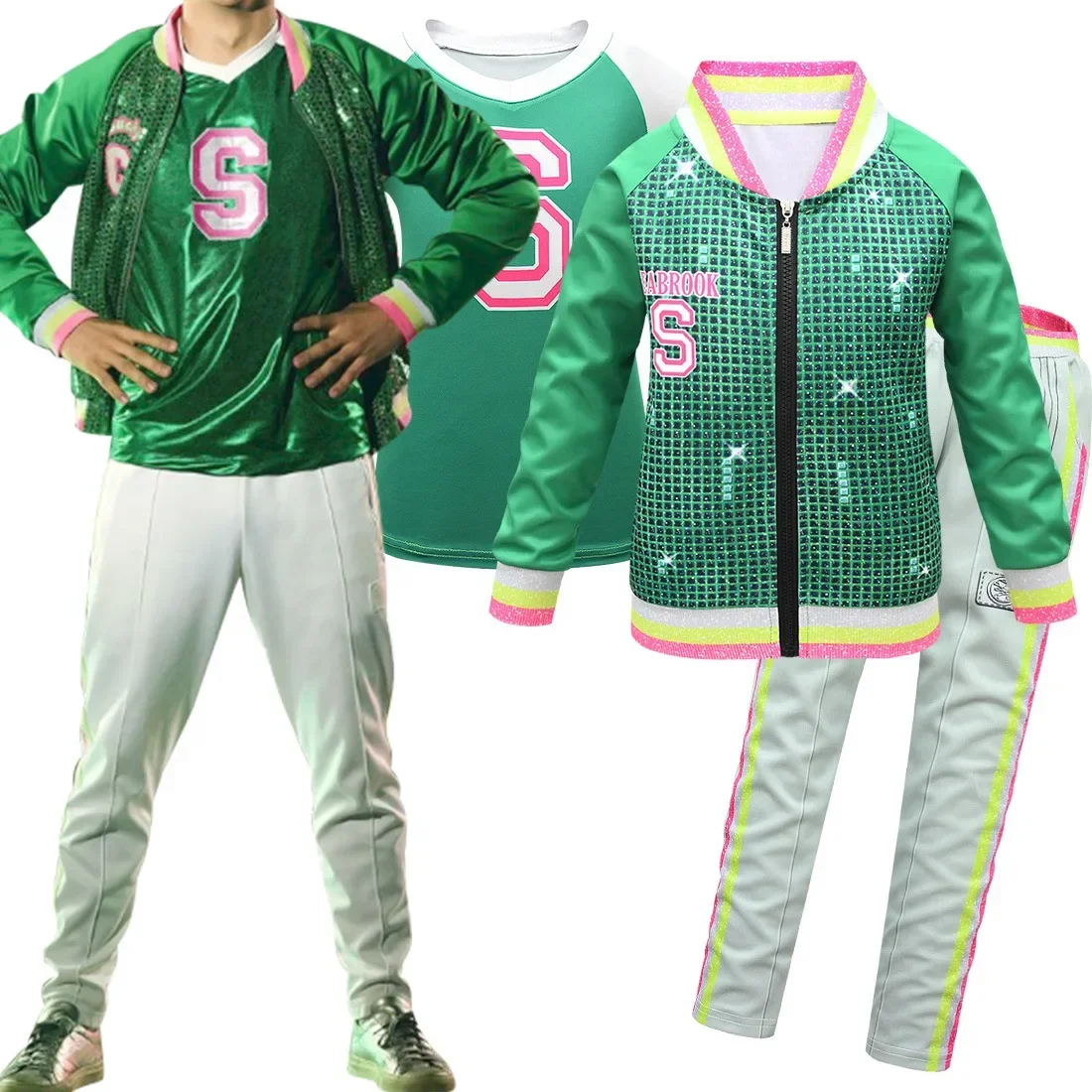 Kids Zombie College2 cosplay Children's Zipper Shirt Baseball Uniform Children's Jacket Long Pants Short Sleeve Three-piece Suit