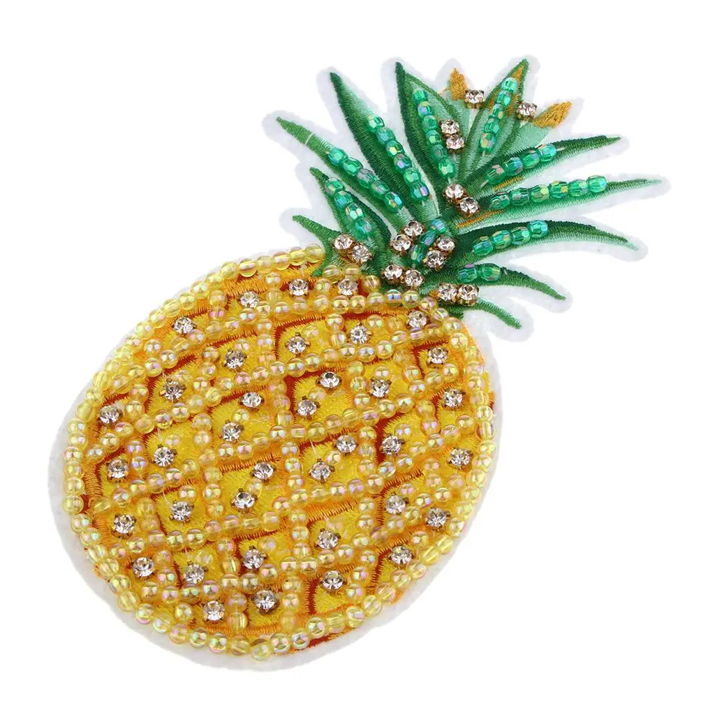 Pineapple Shaped Beaded Rhinestone Embroidered Patch Applique for Clothes Jeans Dress and More - 16.5 x 9cm / 6.49 x 3.54inch