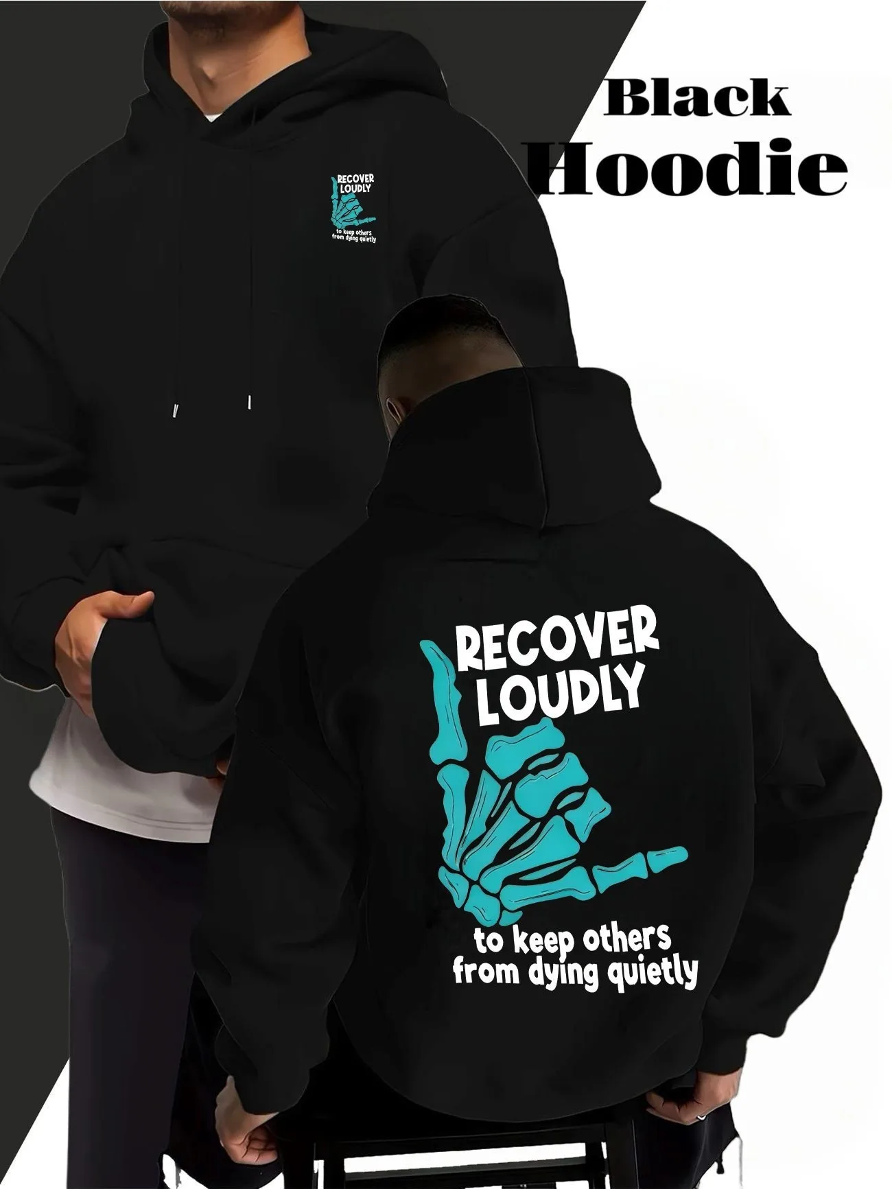 American Hip Hop Personality Print Men Hooded Sweatshirt Autumn and Winter Daily Outdoor Sports Loose Leisure Warm Street Style