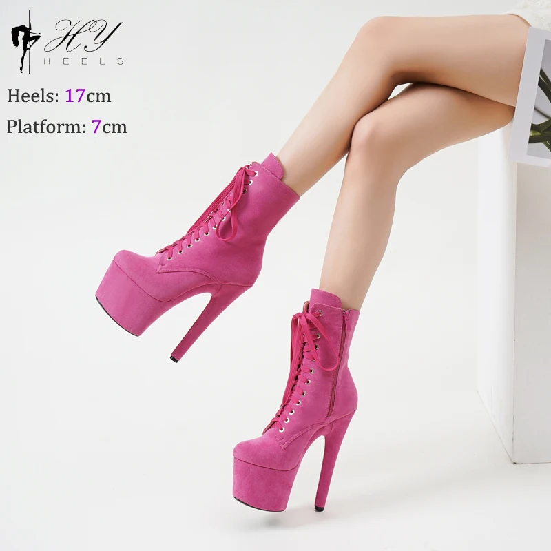 17cm Neon Green Suede Pole Dancing Boots High Heel Platform Ankle Booty for Women Autumn Winter Fashion Sexy Knight Female Shoes