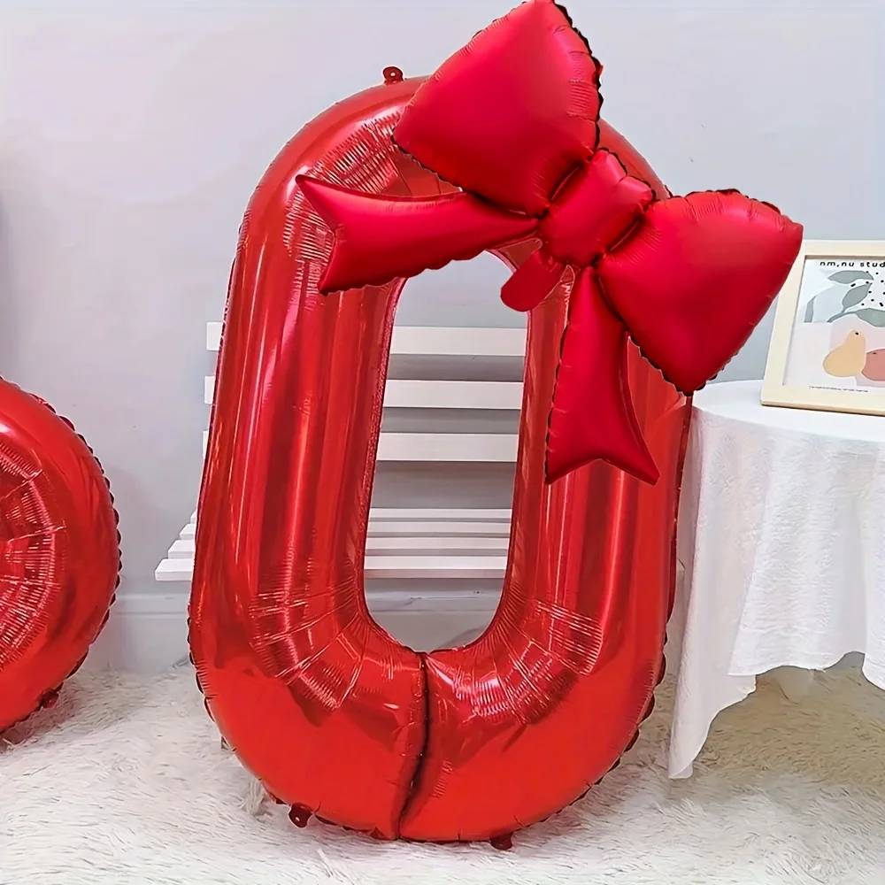 2 Stück Große 32-Zoll Rote Zahlenballons 0-9 mit Roter Schleife Folienballons für Geburtstagsfeier und Jubiläumsdekoration – Detail 16