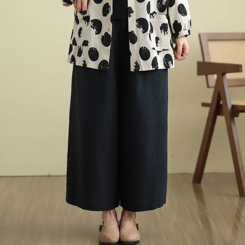 Ramie Literary Retro Women's Double Layer Nine-Point Loose Wide Legs Tennis Wide Large Size