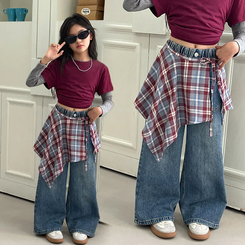 

Детские мешковатые джинсы для девочек, синие уличные брюки в американском стиле ретро, готические джинсовые брюки, детские подростковые весенне-осенние винтажные джинсовые брюки