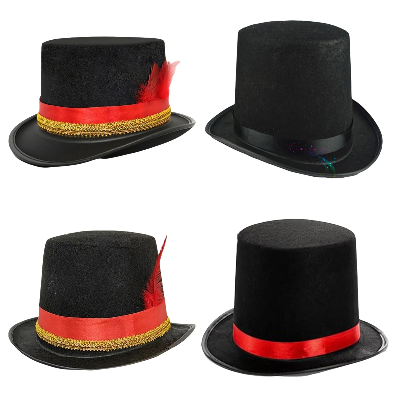 Fedora Black Top Hat Magician Hat Caps Gentleman Jazz Hat Formal Tuxedo Hat for Men Women Halloween Cosplay Performance Props
