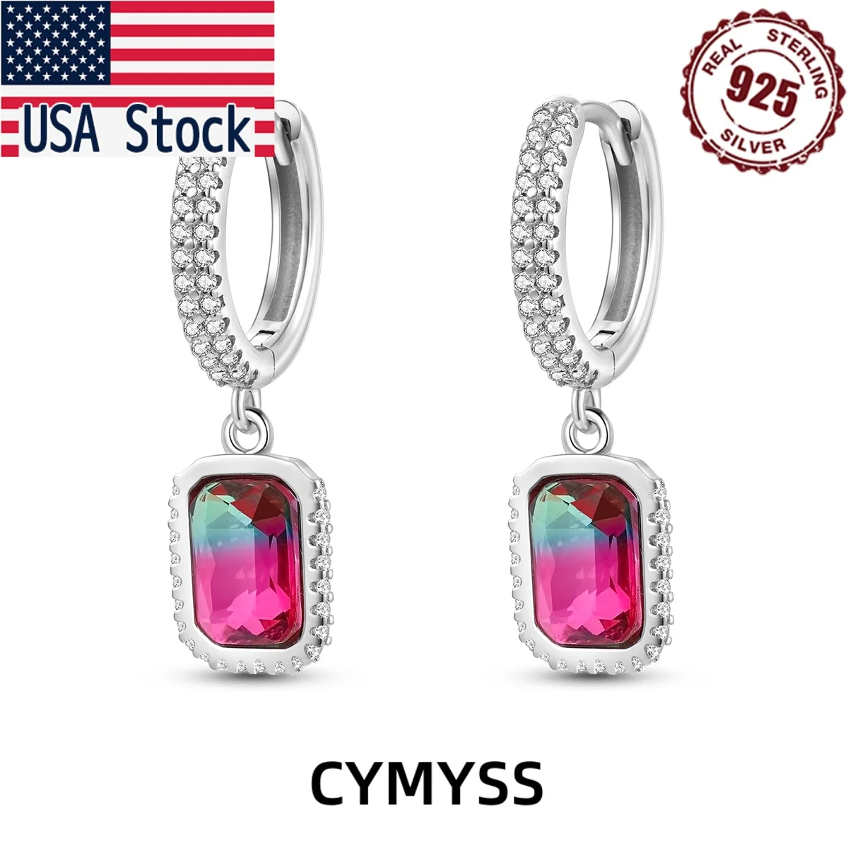

CYMYSS 2025 New S925 Sterling Silver Zircon Emerald Earrings Fine Jewellery Birthday Gift Women's Earrings