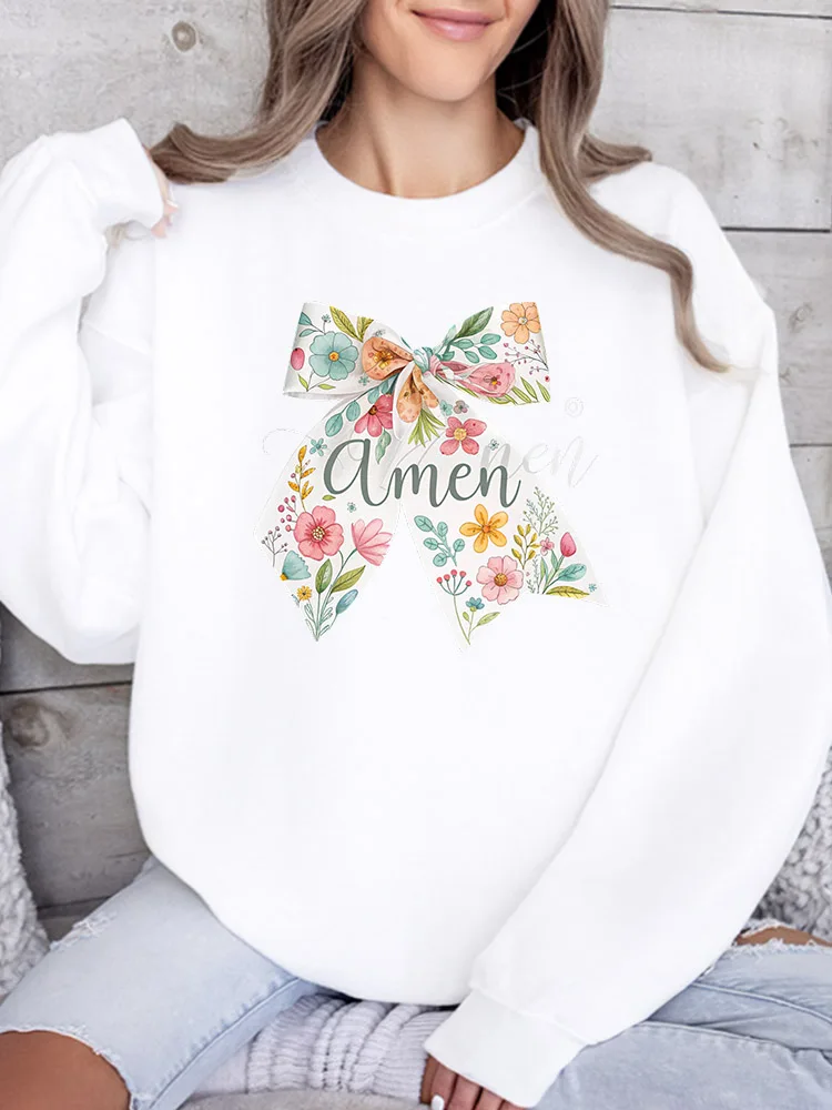 

Женская толстовка Bow with Amen с круглым вырезом, повседневная, с длинными рукавами, свободного кроя, для ежедневной носки
