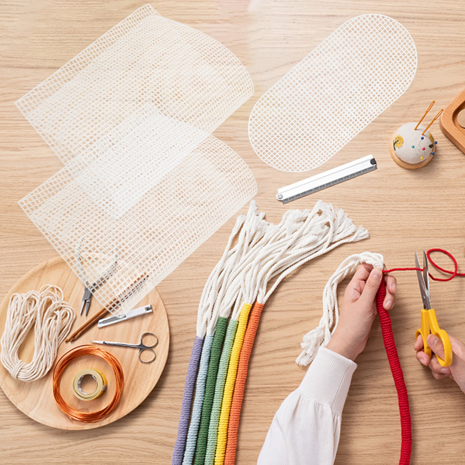 

DIY Bucket Bag Materials Large White Tassel Hand held Crossbody Women Smooth Surface Plastic Mesh Sheets Kit 29 5x47 5cm